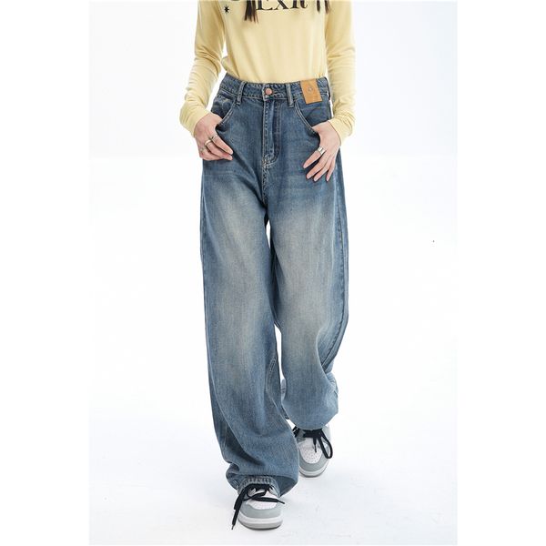 

women's jeans women blue jeans contrasting colors high waist american street wide leg pants fashion baggy vintage straight autumn trous