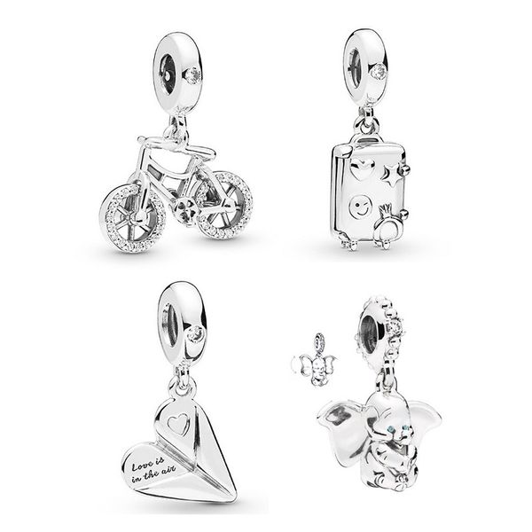

fits pandora original bracelets 20pcs silver charms beads paper airplane bicycle luggage dumbo silver charms bead for women diy european nec, Black