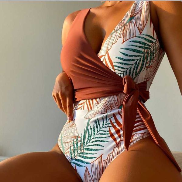 

one 2023 new piece swimwear print color block bikini fashion large swimwear