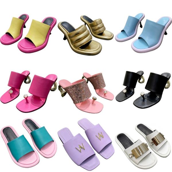 

Designer slippers summer sandals women dress shoes luxury leather high heels matte drill multicolour flops beach flat ultra-light slides sexy party wedding shoes