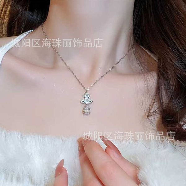 

sf145 sister yu's same style western empress dowager light luxury small and popular saturn large zircon droplet pendant necklace sweate, Silver