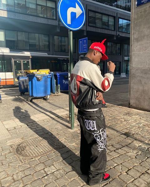

men's jeans harajuku street big print hip hop straight leg pants black casual gothic style loose mopping wide mens 230426, Blue