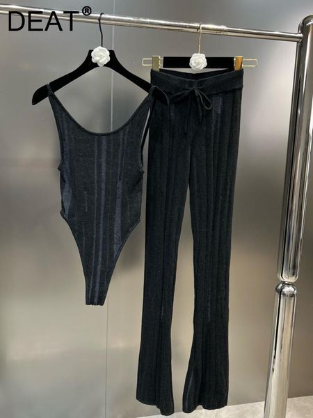 

pants deat 2022 new autumn fashion women clothes round neck sleeveless pullover bodysuit and full length pants set wy23801l, White