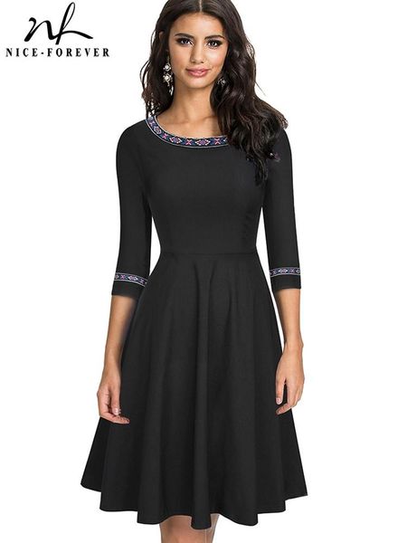 

dresses niceforever spring elagnt embroidery patchwork black dresses casual retro aline pinup women flare dress btya066, Black;gray