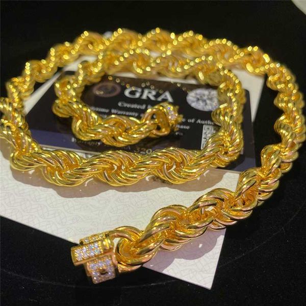 

drop shipping hip hop necklace iced out moissanite lock 925 sterling silver rope chain moissanite diamond gold plated cuban link