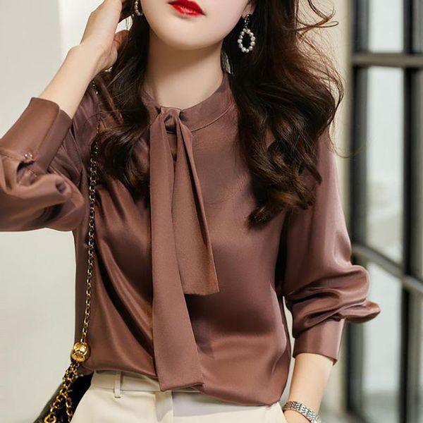 

t-shirt fashion stand collar spliced lace up blouse women's clothing 2022 autumn new allmatch casual pullovers loose office lady shirt, White