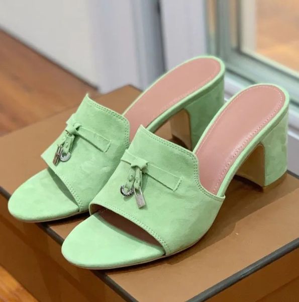 

summer loros charms slides embellished suede slippers luxe sandals shoes genuine leather open toe casual flats for women luxury factory foot, Black