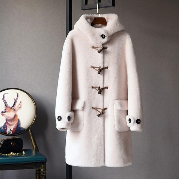 

fur korean fashion 100%wool coat women big turndown collar solid elegant long winter jacket 2022, Black