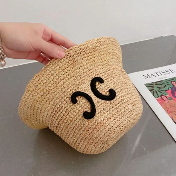 

2023 bucket designer hats for women luxurys straw hat fashion hand woven cap mens summer caps beach hats big brim hats sun buckets hat 23042, Blue;gray