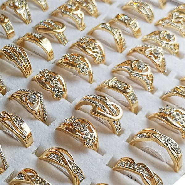 

wedding rings 10 buah grosir banyak mode campuran kristal mengkilap cincin perhiasan warna emas jari untuk wanita anak perempuan 230427, Slivery;golden