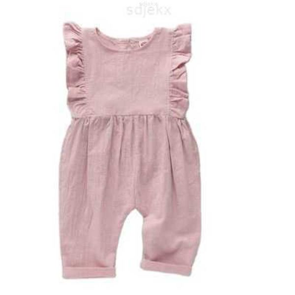 

clothing sets baby solid color hemp cotton romper sleeveless girl jumpsuit, White
