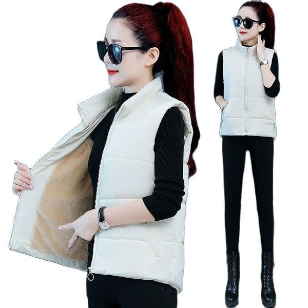

vests woman jacket vest down cotton vest women's autumn winter loose sleeveless jacket padded waistcoat chaleco mujer 3xl 13, Black;white
