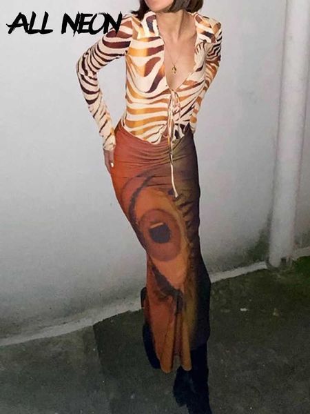 

skirts allneon vintage goblincore aesthetic art printing low waist maxi skirts y2k fairy grunge slim graphic straight long skirt 90s j230427, Black