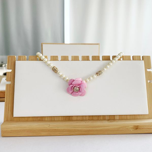 

pink flower pendant pearl necklace sweater chain diamond 18k gold plated double letter designer for women never fade wedding gift jewerlry a, Silver