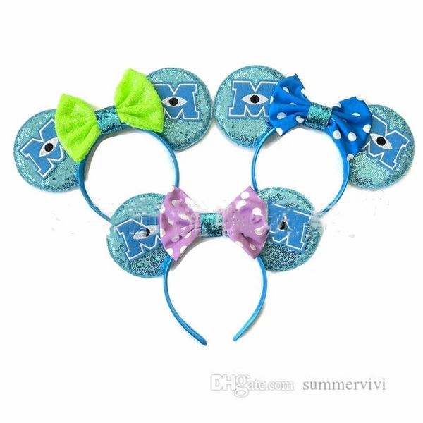 

monster children polka dots bows hair accessories girls sequins cartoon ears hair sticks boutique kids cosplay party hairbands z1809, Slivery;white