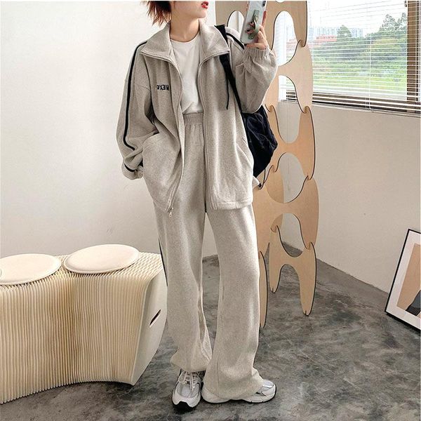 

pants autumn and winter sportswear pants two piece suit women's loose high waist wide leg pants set 2022 casual outdoor women's su, White