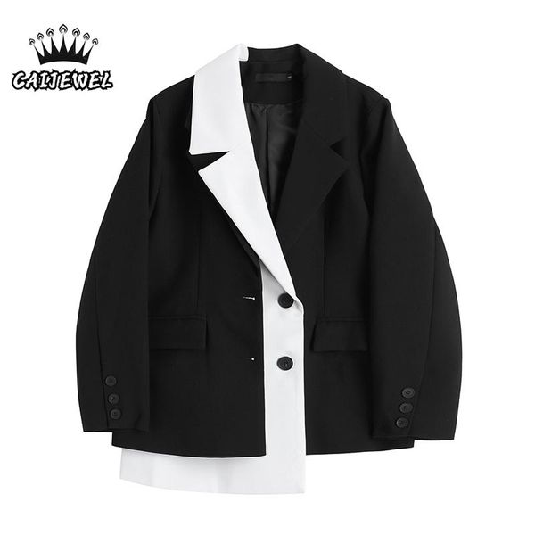 

pants long sleeves clothing women suit blazer chic lady street black blazer ladies winter baggy outerwear fashion irregular coat, White