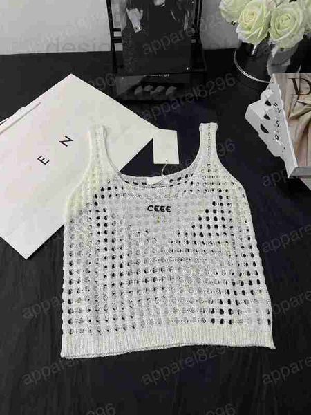 

women's knits & tees designer 2023 women clothing luxury fashion embroidered letter minimalist casual hollowed out knit vest o2r1, White