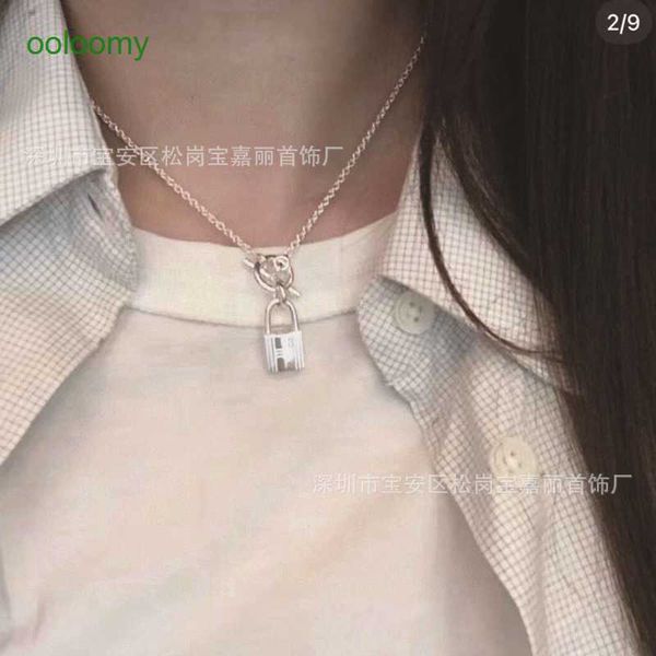 

hemres designer necklace series lock head sterling silver necklace plain neckchain women's simple and light luxury, Black