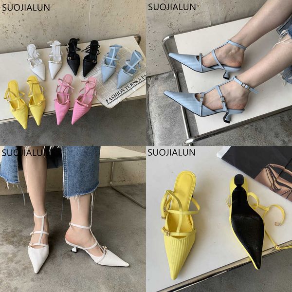 

sandals spring new woomen pointed toe sandal shoes fashion ankle strap ladies elegant slingback thin low heel dress pumps 230316, Black