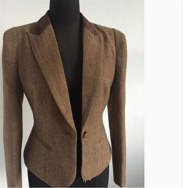 

pants women's brown vintage office commuter single button custom blazer, White