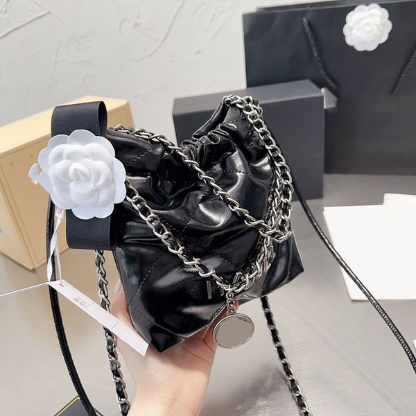 

classic mini quilted 22 shopping calfskin bag pearl chain handle totes silver/gold metal hardware matelasse shoulder handbag leather strap c