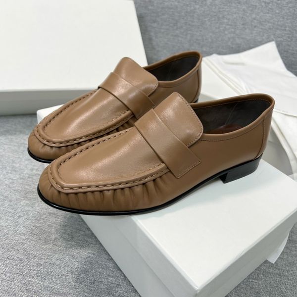 

women shoes the row soft loafers almond toes vintage real genuine leather comfortable row fashion brand shoes 35-40 original box pa1w, Black