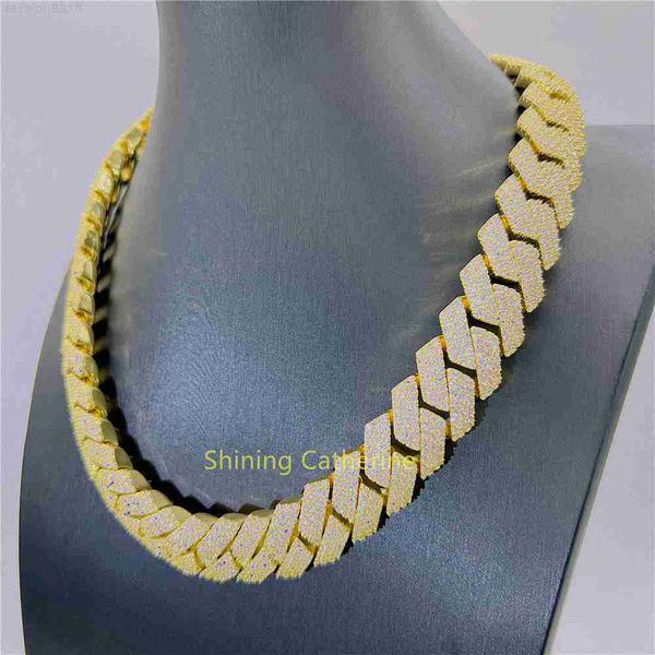 

factory price iced out hip hop 20mm wide 3 rows miami cuban link chain vvs moissanite cuban link chain necklace, Silver