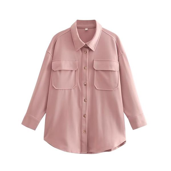 

shirts 2022 new fashion loose shirt jacket lapel long sleeve solid color blouses with pocket shirt jacket casual women's shirt jacket, White
