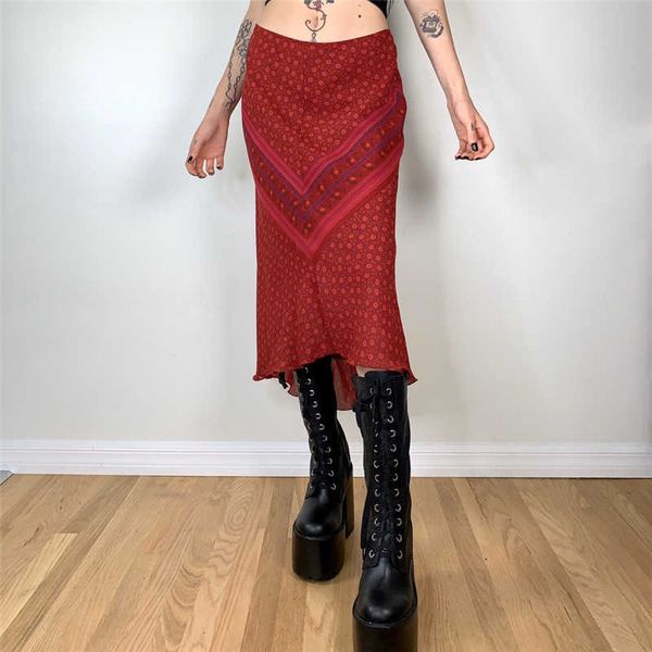 

skirts xingqing y2k red boho skirt for women floral print skirts summer casual vintage beach midi skirt womens holiday streetwear j230427, Black