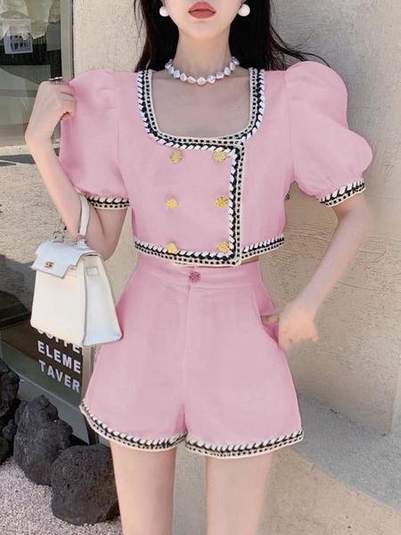 

dress summer small fragrance 2 piece set women short jacket coat + shorts suits fashion high street two piece pants sets, White