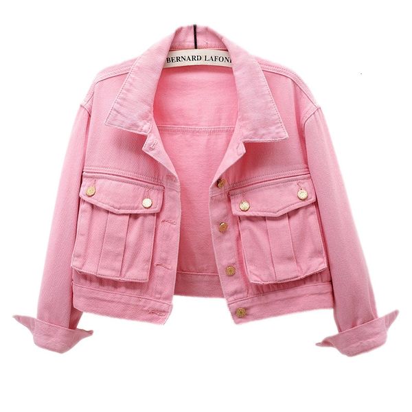 

women's jackets korean fashion pink denim jackets women spring slim short student cowboy outerwear big pocket casual jeans jacket coat, Black;brown