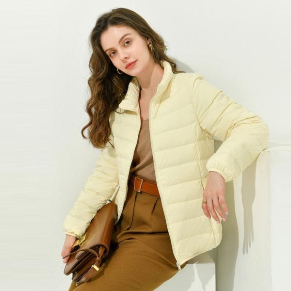 

parkas 2022 spring women jackets 90% white duck down fashion slim fit ultra lightweight packable puffer jacket 12 colors brnad coats, Black