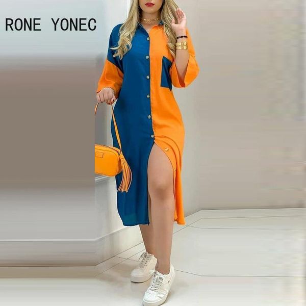 

dresses kobiety elegancka sukienka colorblock z guzikami wzorem koszula sukienka casual sukienka na wakacje 2021, Black;gray