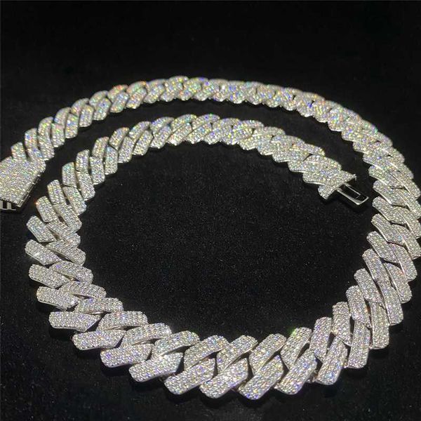 

factory wholesale hip hop box buttons 3-row diamonds moissanite 18mm 925 silver cuban chain necklace mens jewelry