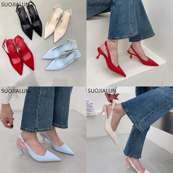

sandals spring new women sandal fashion pointed toe shallow ladies slingback shoes thin med heel dress slip on mules shoe 230316, Black