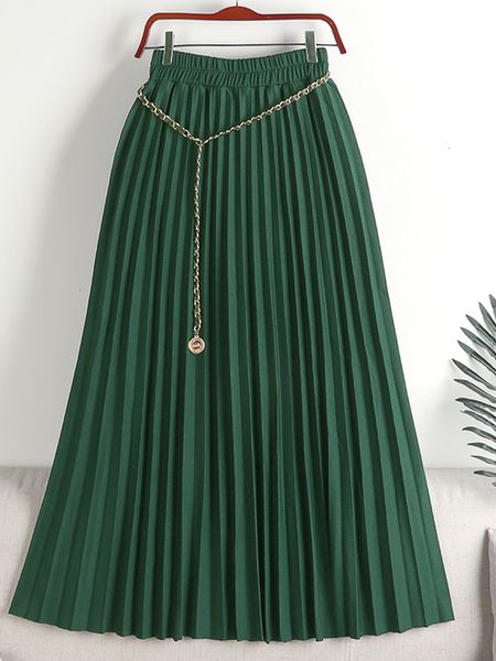 

skirts tigena vintage chain pleated midi long skirt for women spring casual simple solid a line high waist skirt female green 230427, Black