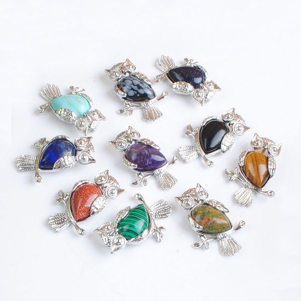 

natural opal amethyst stone bead owl cute pendant silver plated lucky animal charm fashion jewelry wholesale dbn503