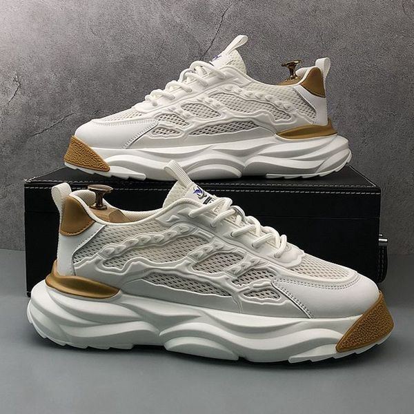 

italian designer dress wedding party shoes fashion designer breathable mesh vulcanized lace up casual sneakes thick bottom business driving, Black