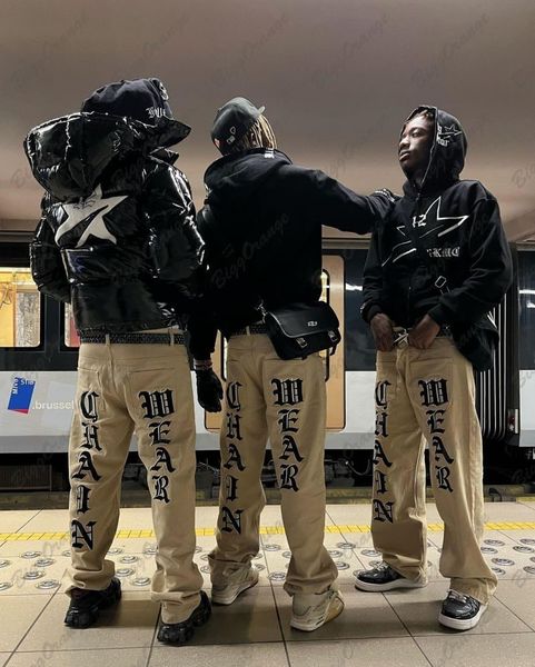 

men's pants y2k clothing cargo pants men black pink text embroidery print decorative street wear men's trousers comfortable men 23