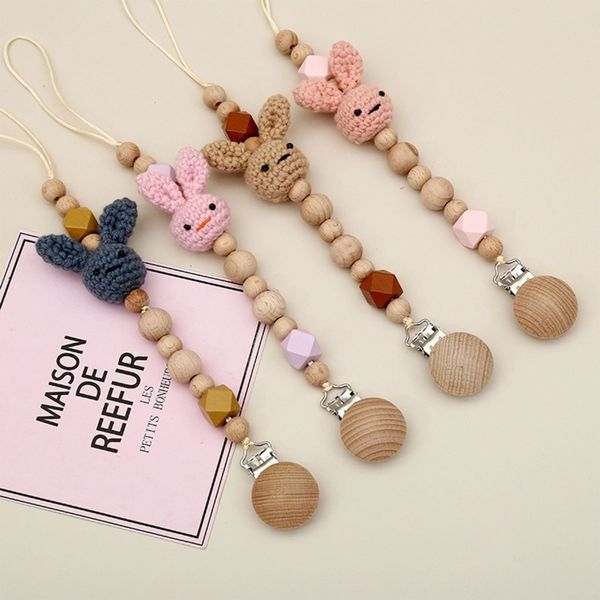 

pacifier holders clips# crochet cotton rabbit chewable knitting beads diy baby chain hangingpendant soother clip accessory drop 230426