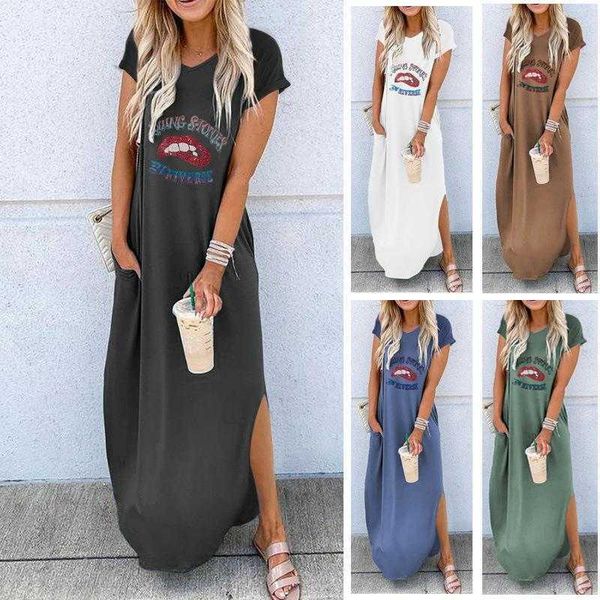 

womens spring summer dress round neck short sleeve loose midi, Black;gray