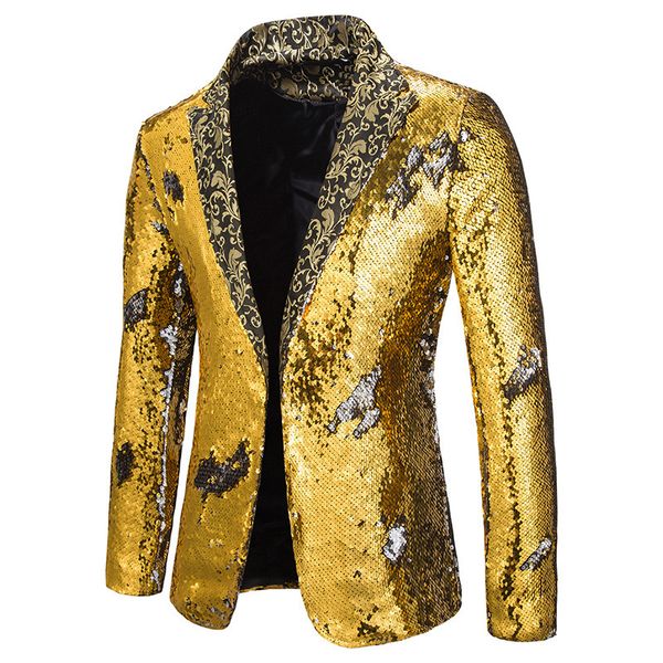 

men s suits blazers mewah emas payet glitter jaket pria slim fit notch lapel klub malam tahap penyanyi kostum homme 230427, White;black