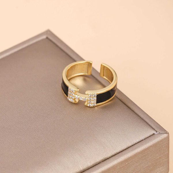

luxury designer new h letter drip oil female open ring non fading ring lady male party gift, Silver
