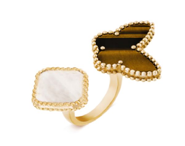 

van butterfly clover cpen ring designer 925 silver wedding band luxury jewellery non-tarnish non-allergenic, Slivery;golden