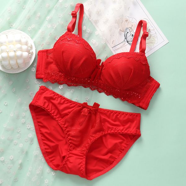 

bras sets women bra set lingerie set breathable lace underwear suit female push up wireless bra briefs set cute and panties 230427, Red;black