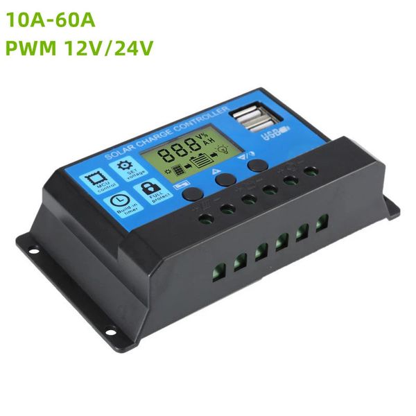 

solar panel controller 12v/24v 2usb 10a 20a 30a 40a 50a 60a solar controller battery charge regulator pwm controller charger inverter