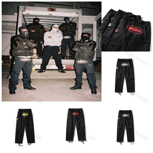 

3a men's pants men's y2k cargo pants corteiz harajuku hip hop print multi pocket overalls hip hop punk rock wide leg pants oversiz, Black