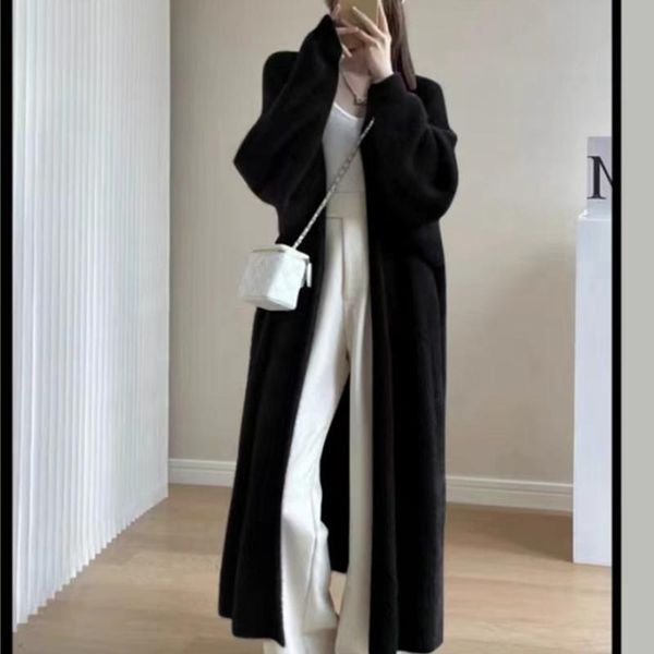 

sweaters cardigans knit sweater women y2k autumn winter egirl maxi loose soft coat black white pink long knitted jacket cardigan sweater, White;black