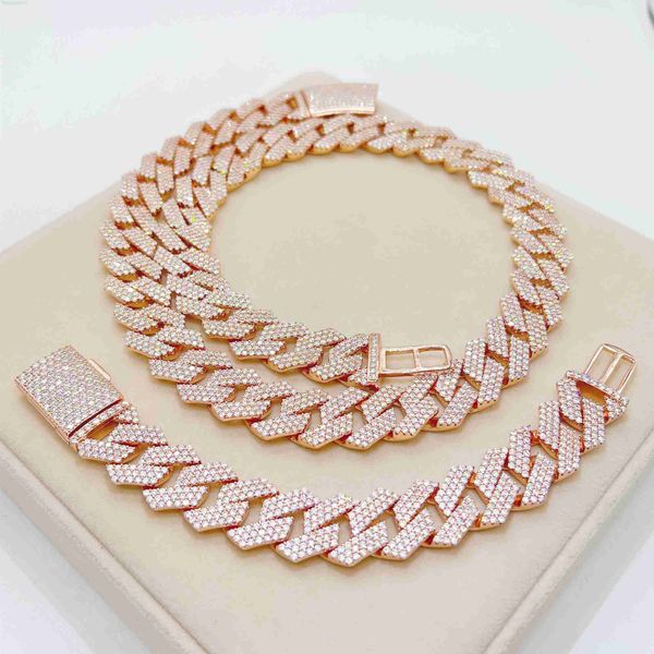 

18mm fashion hip hop jewelry men necklace 925 sterling silver fully vvs moissanite cuban link chain